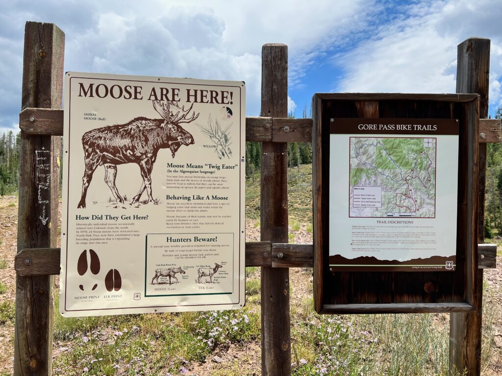 Sign warning of Moose in the area near Lynx Pass.