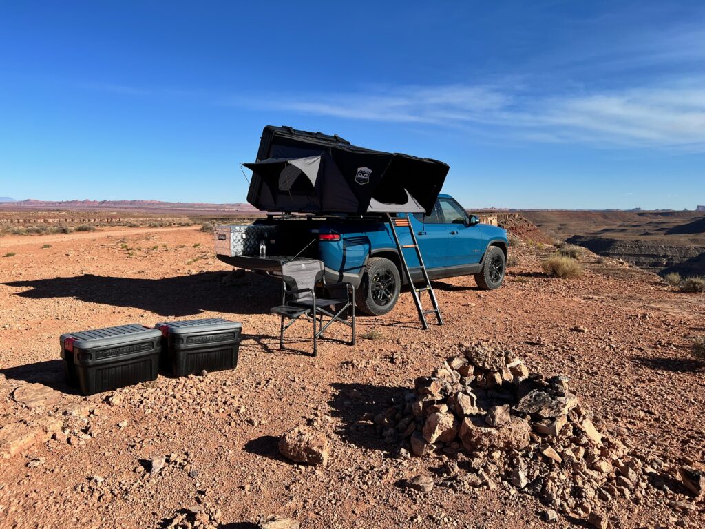 Rivian R1T with Rooftop Tent Setup at Goosenecks State Park.