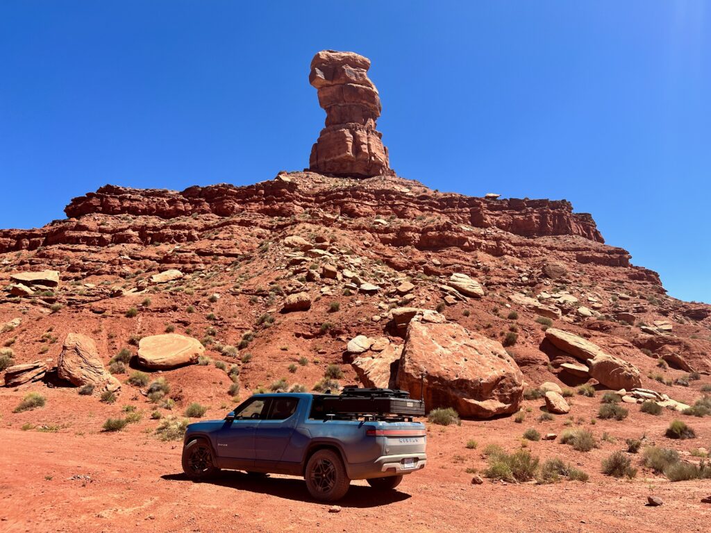 Rivian R1T at Mexican Hat Rock