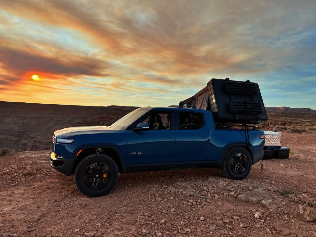 Rivian R1T with Rooftop Tent at Goosenecks State Park