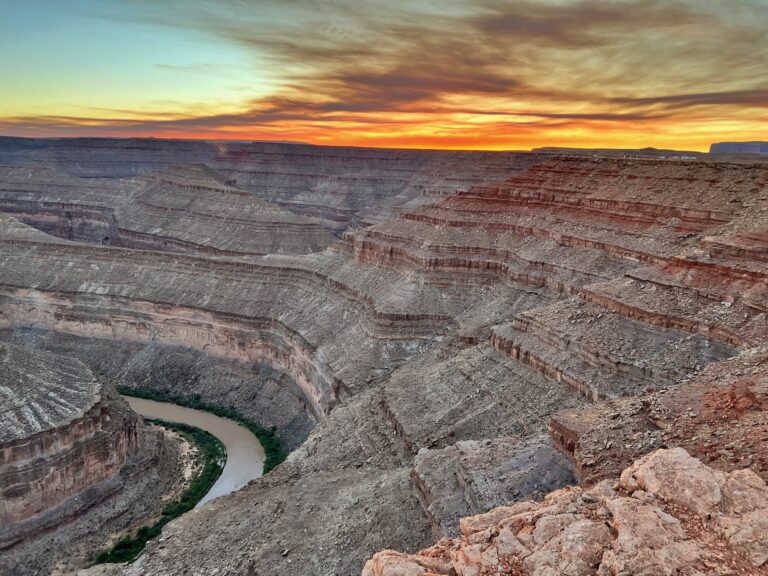 Sunset at Goosenecks State Park in Moab Utah.