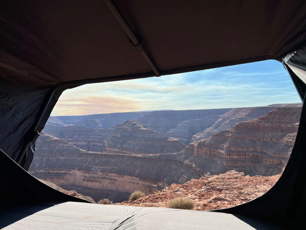 View from Tent while Camping at Goosenecks State Park.