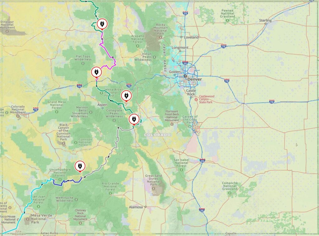 Fast Charging Stations available along the COBDR.