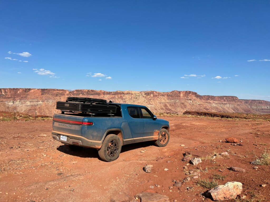 Rivian R1T ready to off road in Moab.