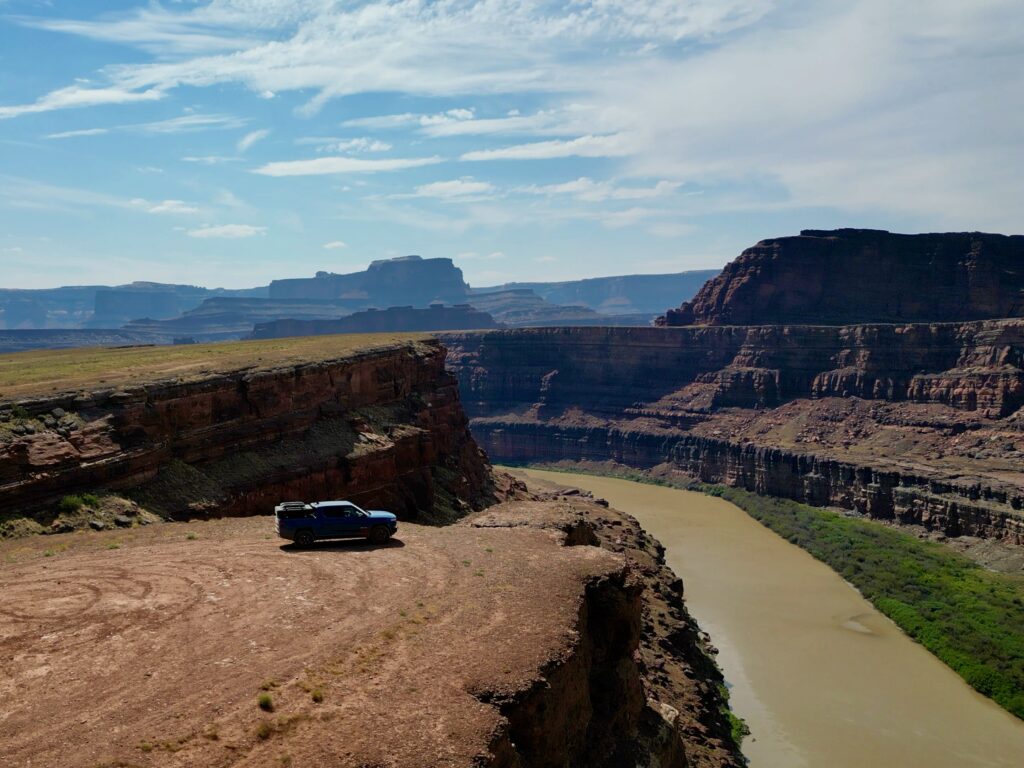 Rivian R1T overlooking the Colorado River.