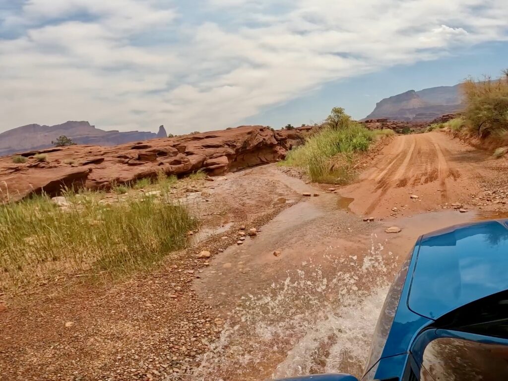 Splashing through a water crossing.