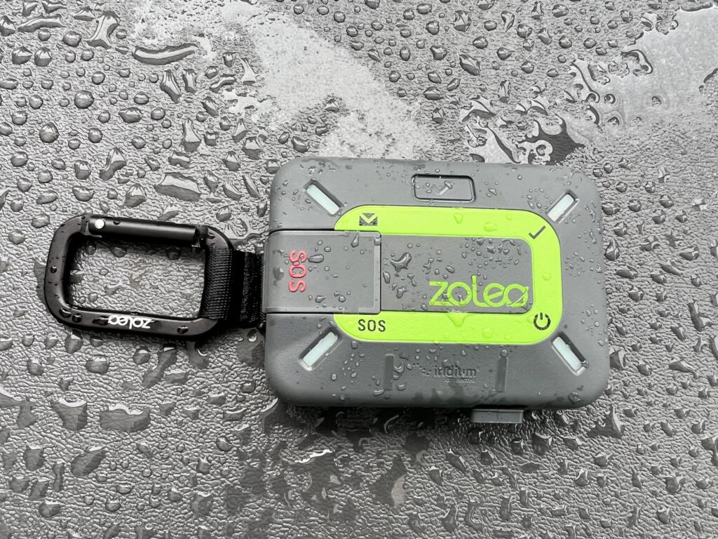 Zoleo Satellite Communicator sitting in rain.